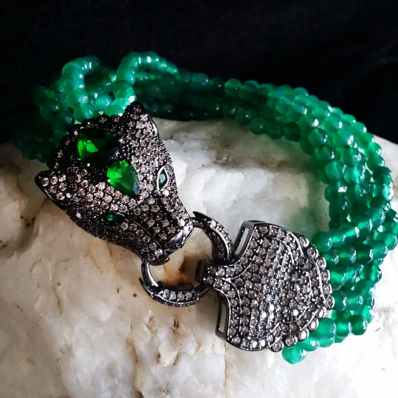 Neiman Marcus Jewelry - Genuine Jade Bracelet Gunmetal Animal Jade